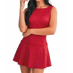NEW KIMBERLY C polka dot print a-line mini dress with drop waist in red polka do
